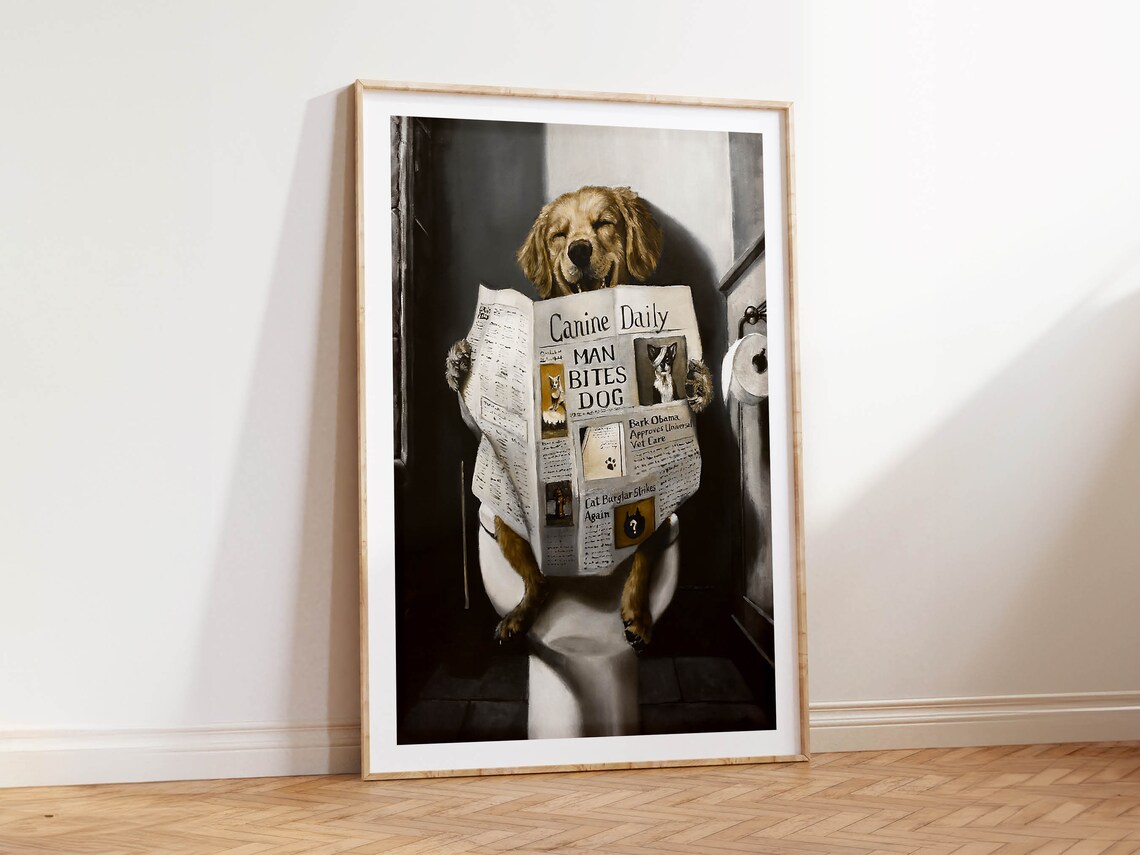 Funny Dog Bathroom Decor, Pet Lover Humor Art Print