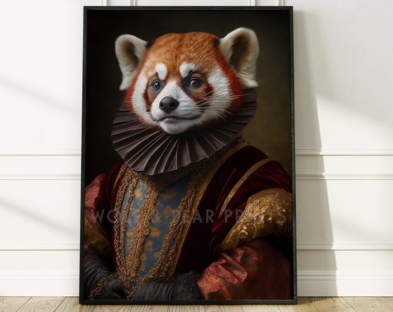 Red Panda Renaissance Animal Print Altered Portrait Wall Art Quirky Decor