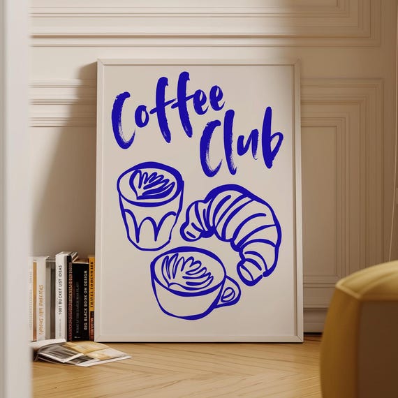 Blue Coffee Print Handdrawn Kitchen Art 60