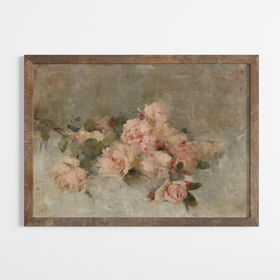 Muted Pink Roses Still Life Vintage Floral Oil Painting Wall Art Print