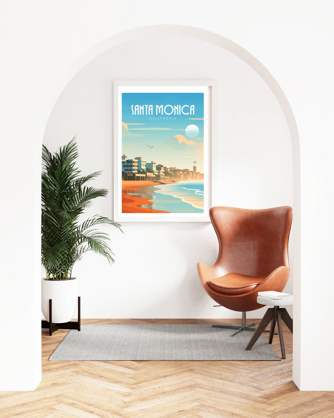Santa Monica California Beach Sunset Shoreline Retro Travel Poster - Image 3