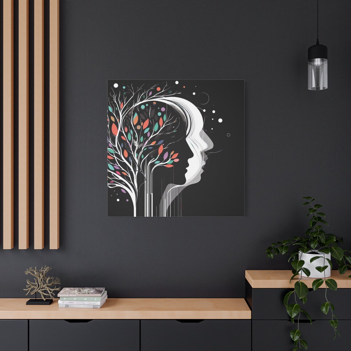 Abstract Tree And Woman Art Modern Tree Silhouette Wall Art Tree And Woman On Black And White Artwork Stretched 125 - Image 4