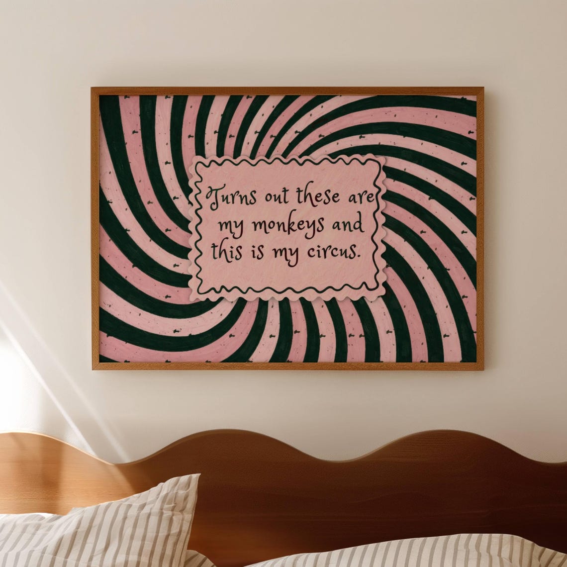 Funny Monkey Circus Quote Pink Green Swirl Horizontal Wall Art