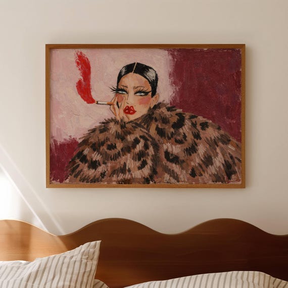 Abstract Fashion Woman Smoking, Mid-Century Art Print