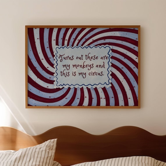 Funny Monkeys Circus Quote Burgundy Swirl Horizontal Wall Art
