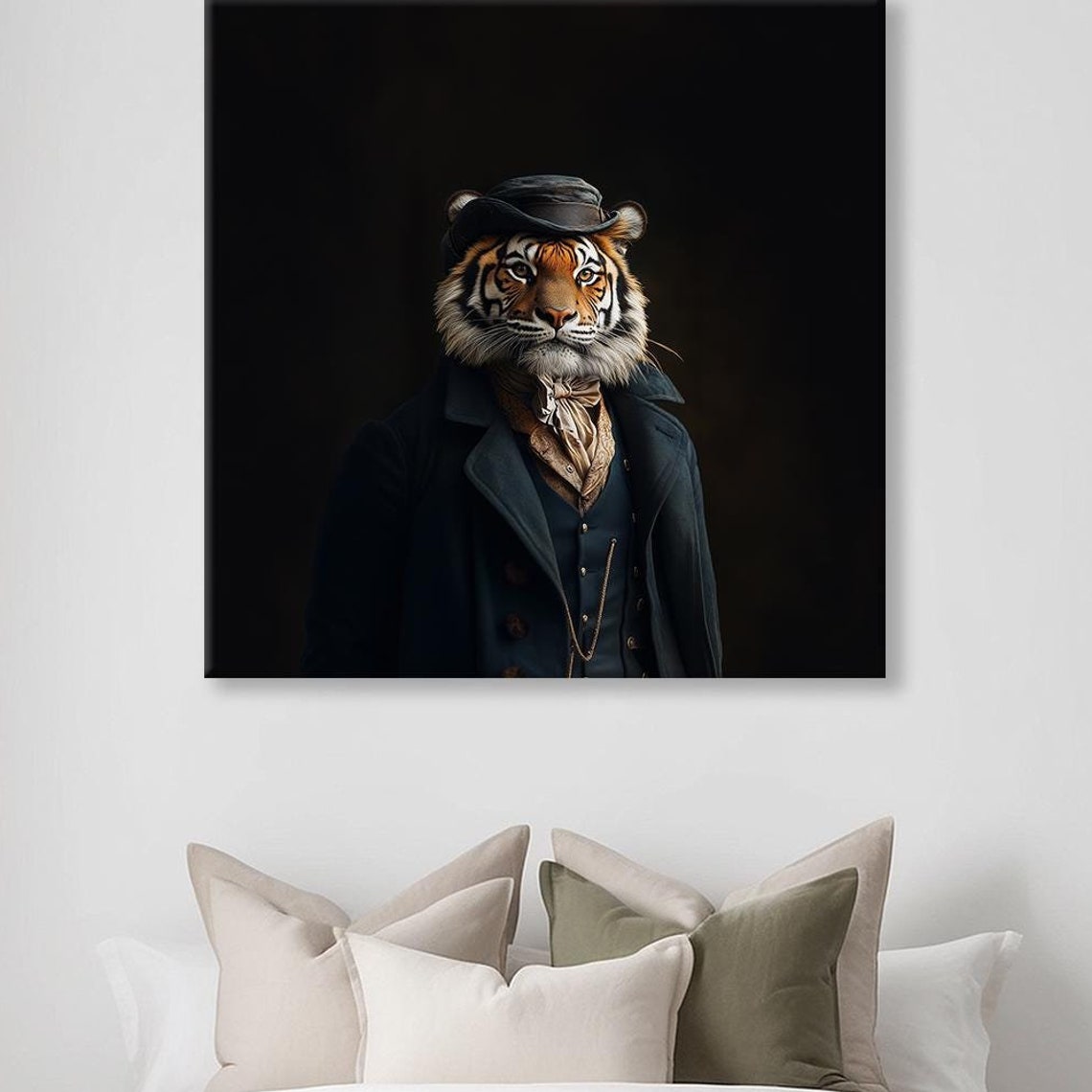 Dapper Tiger Wearing a Bowler Hat in Dark Elegant Style Poster