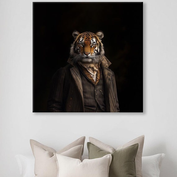 Maximalist Eclectic Victorian Tiger Print Bold Altered Animal Portrait Fantasy Fun Colorful Renaissance Rustic Art