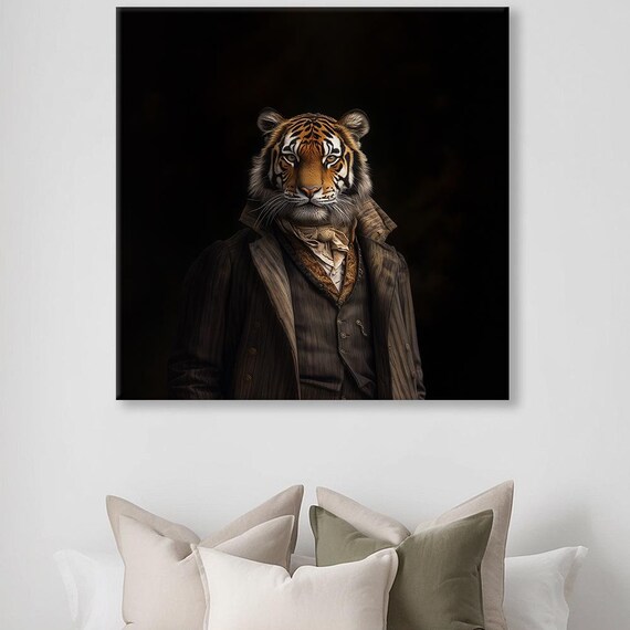 Regal Tiger Wearing a Victorian Three Piece Suit Dark Art Poster