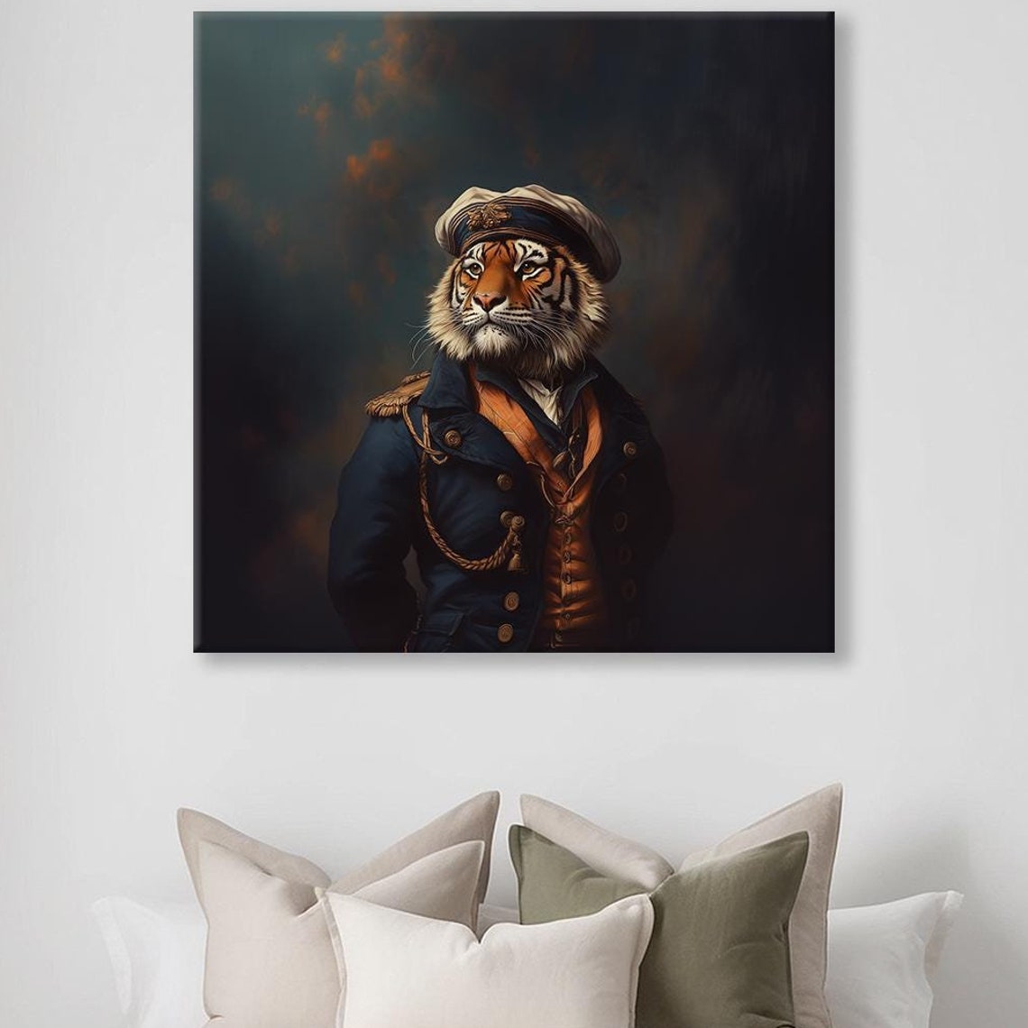 Proud Tiger in Victorian Sailor Captain Uniform Portrait Poster
