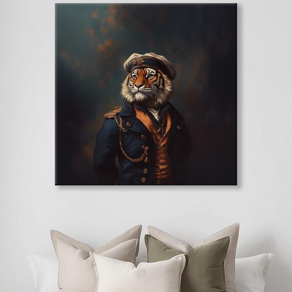 Proud Tiger in Victorian Sailor Captain Uniform Portrait Poster