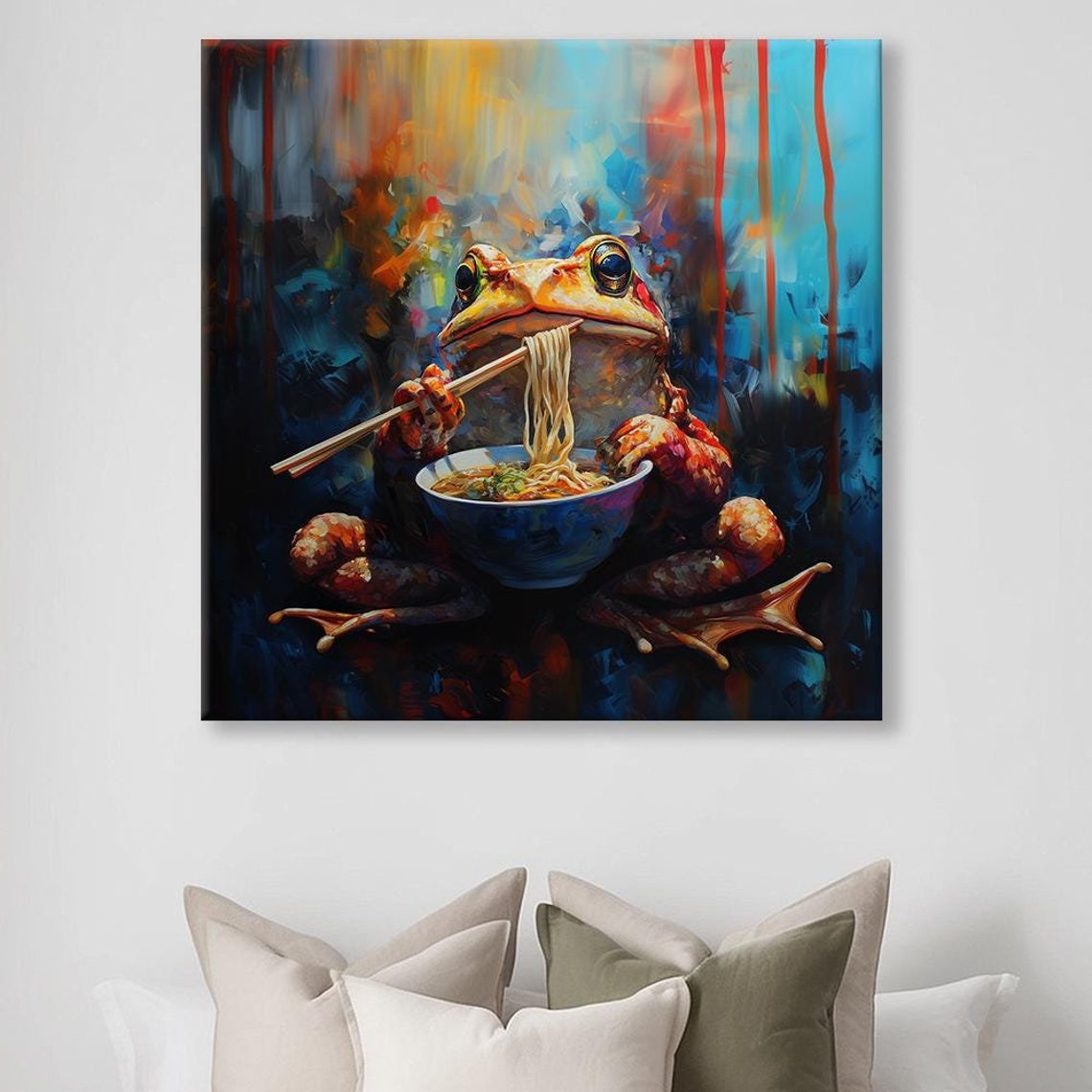 Maximalist Eclectic Toad Ramen Print Bold Altered Animal Portrait Fantasy Fun Colorful Renaissance Rustic Art