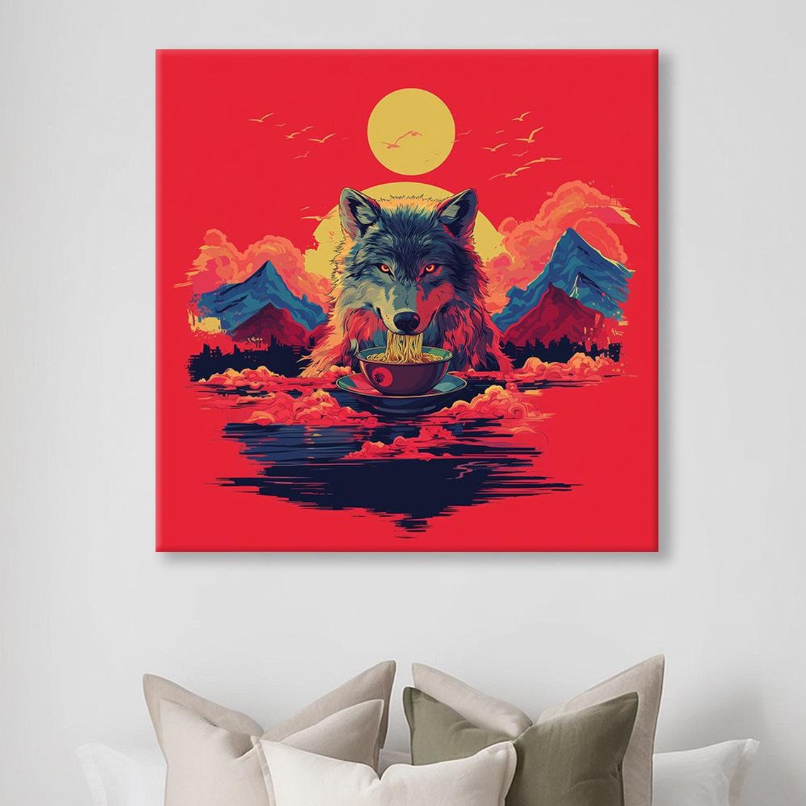Maximalist Eclectic Ramen Wolf Print Bold Altered Animal Portrait Fantasy Fun Colorful Renaissance Rustic Art