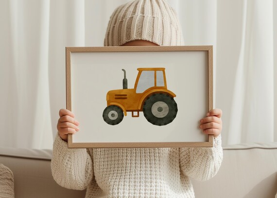 Minimalist Tractor Illustration Kids Nursery Wall Art Poster For Baby Room Decor