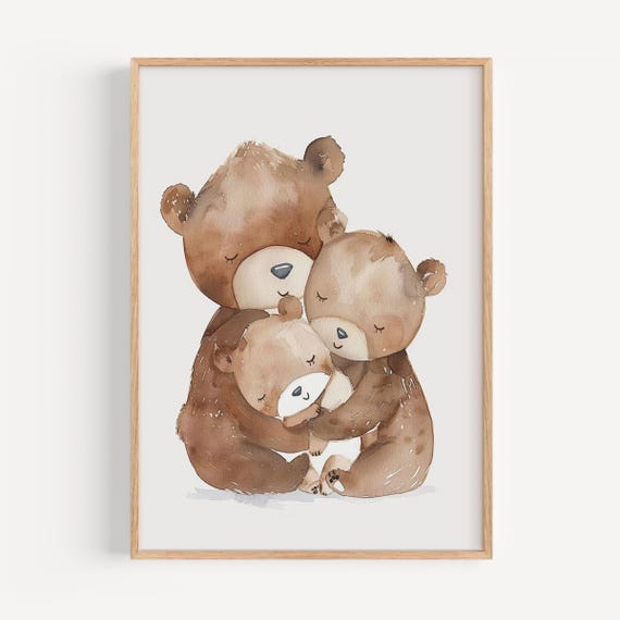 Cute Bear Family Pastel Poster Kids Room Wall Art Nursery Decor Baby Gift Illustration