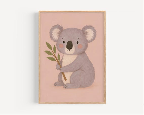 Koala Nursery Wall Art Cute Animal Baby Room Decor Eucalyptus Print Jungle Poster