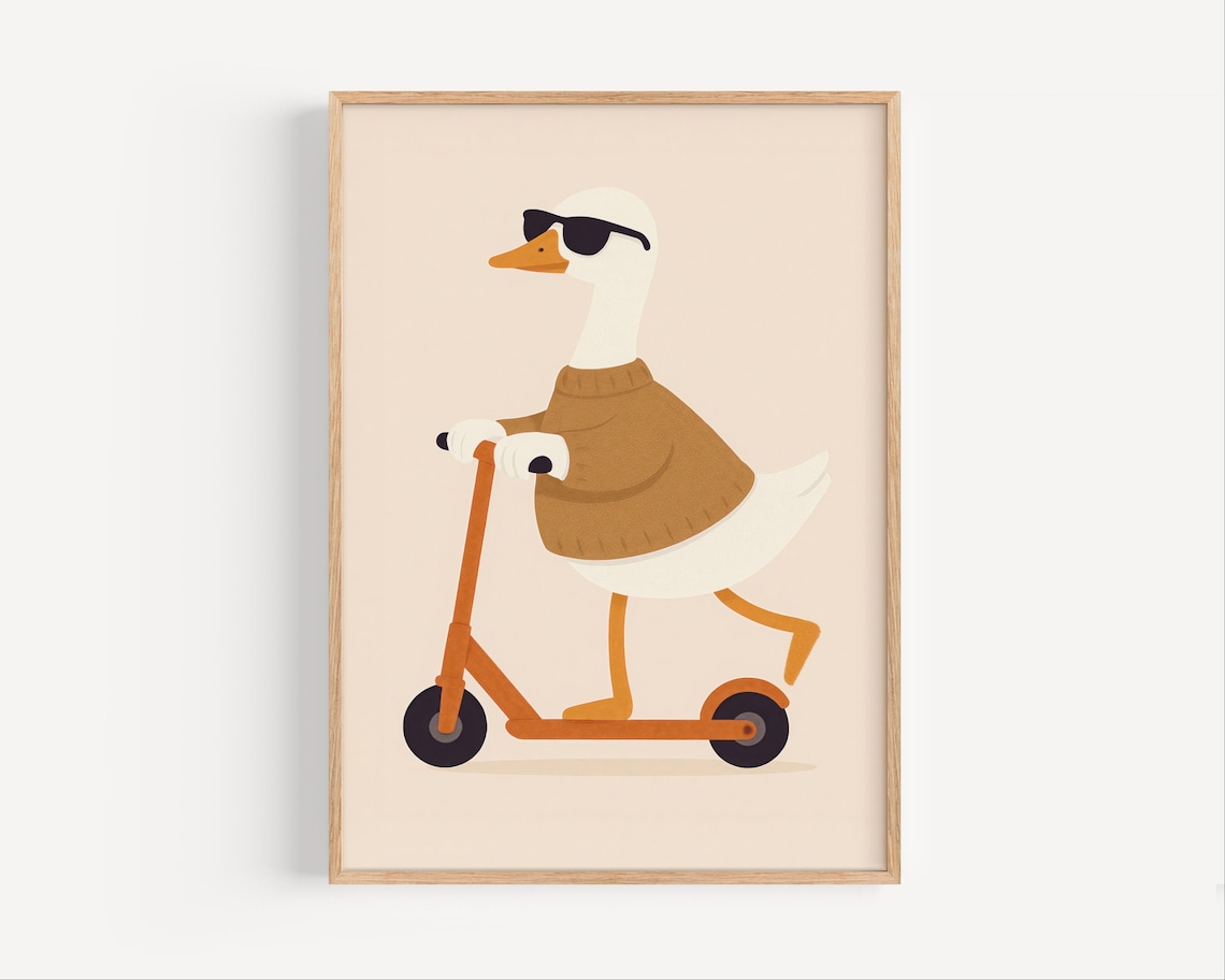 Cool Goose On Scooter With Sunglasses And Brown Sweater Poster