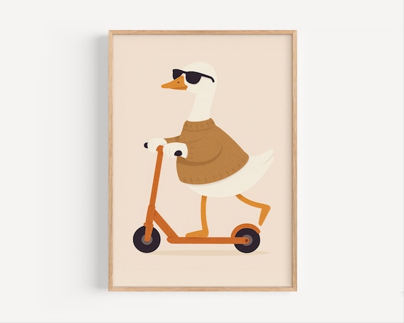 Cool Goose On Scooter With Sunglasses And Brown Sweater Poster