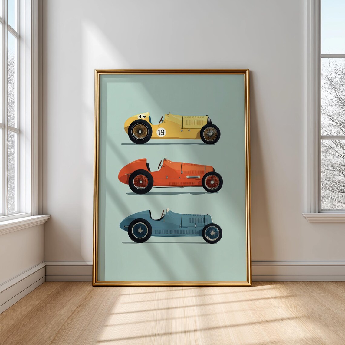 Three Vintage Grand Prix Race Cars Retro Automotive Art Print