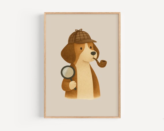Beagle Puppy Sherlock Holmes Detective Dog With Pipe Wall Art