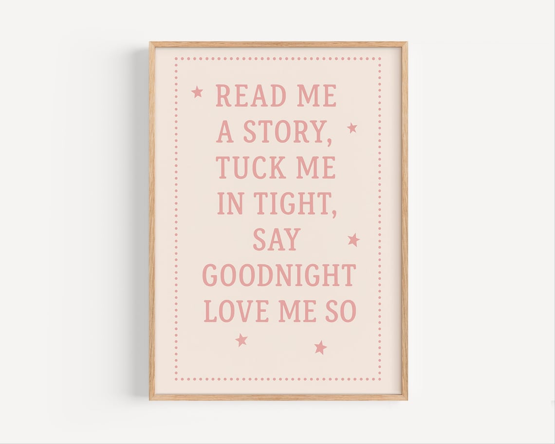 Read Me A Story Bedtime Nursery Rhyme Pink Wall Decor Poster