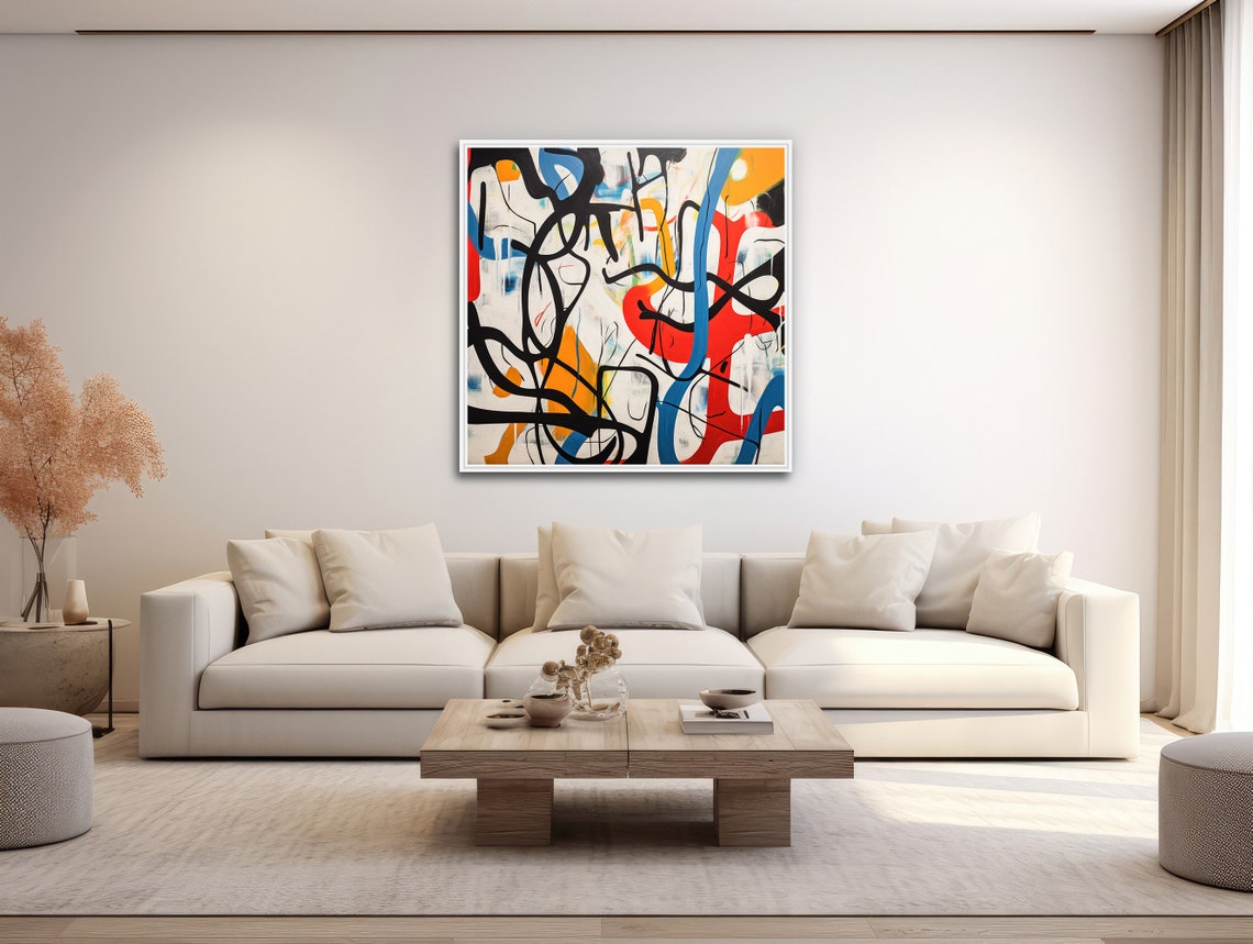 Colorful Abstract Expressionist Black Red Blue Gestural Wall Art - Image 3