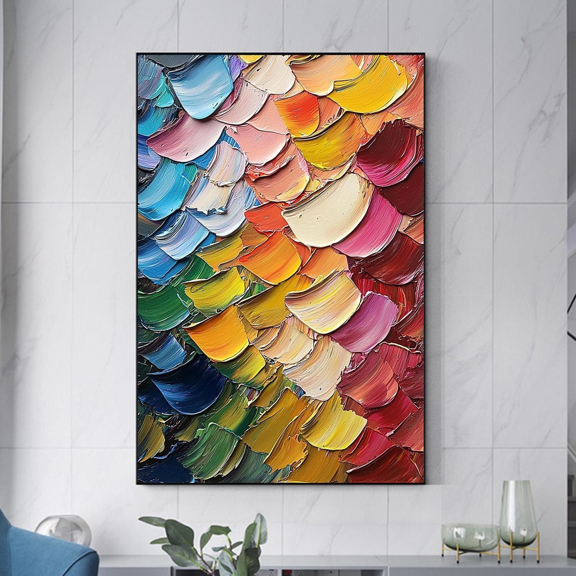 Abstract Rainbow Brushstroke Petals in Bold Palette Knife Poster