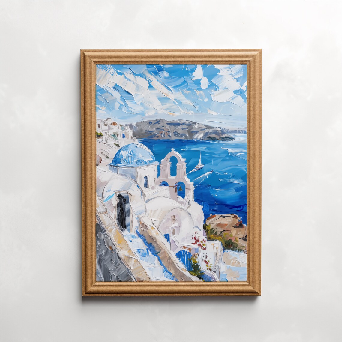 Santorini Blue Dome Church Vintage Travel Poster