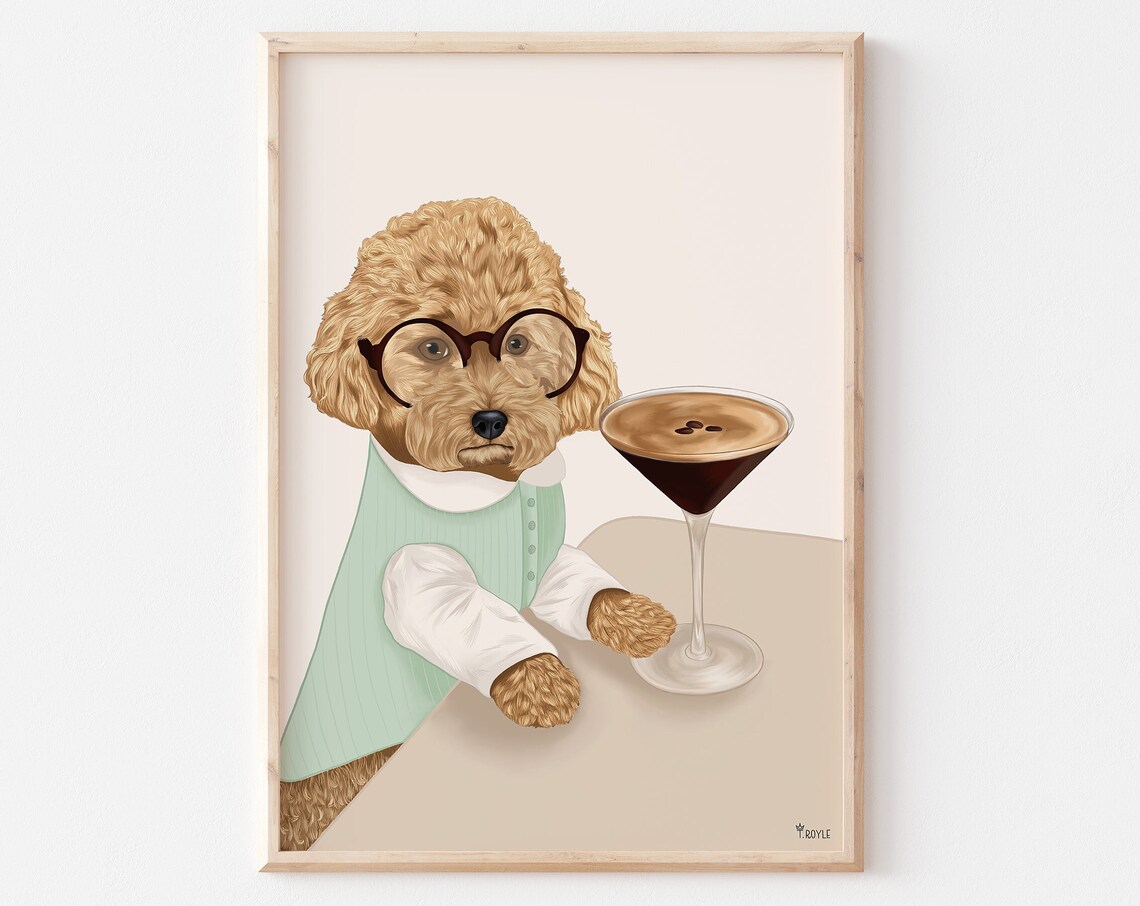 Espresso Martini Dog Art Print, Cocktail Poster