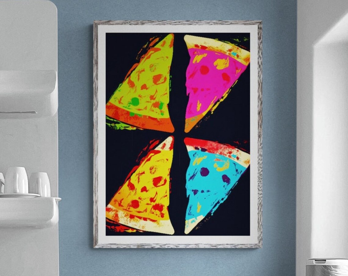 Pop Art Pizza Neon Slices Colorful Retro Kitchen Food Wall Art - Image 3