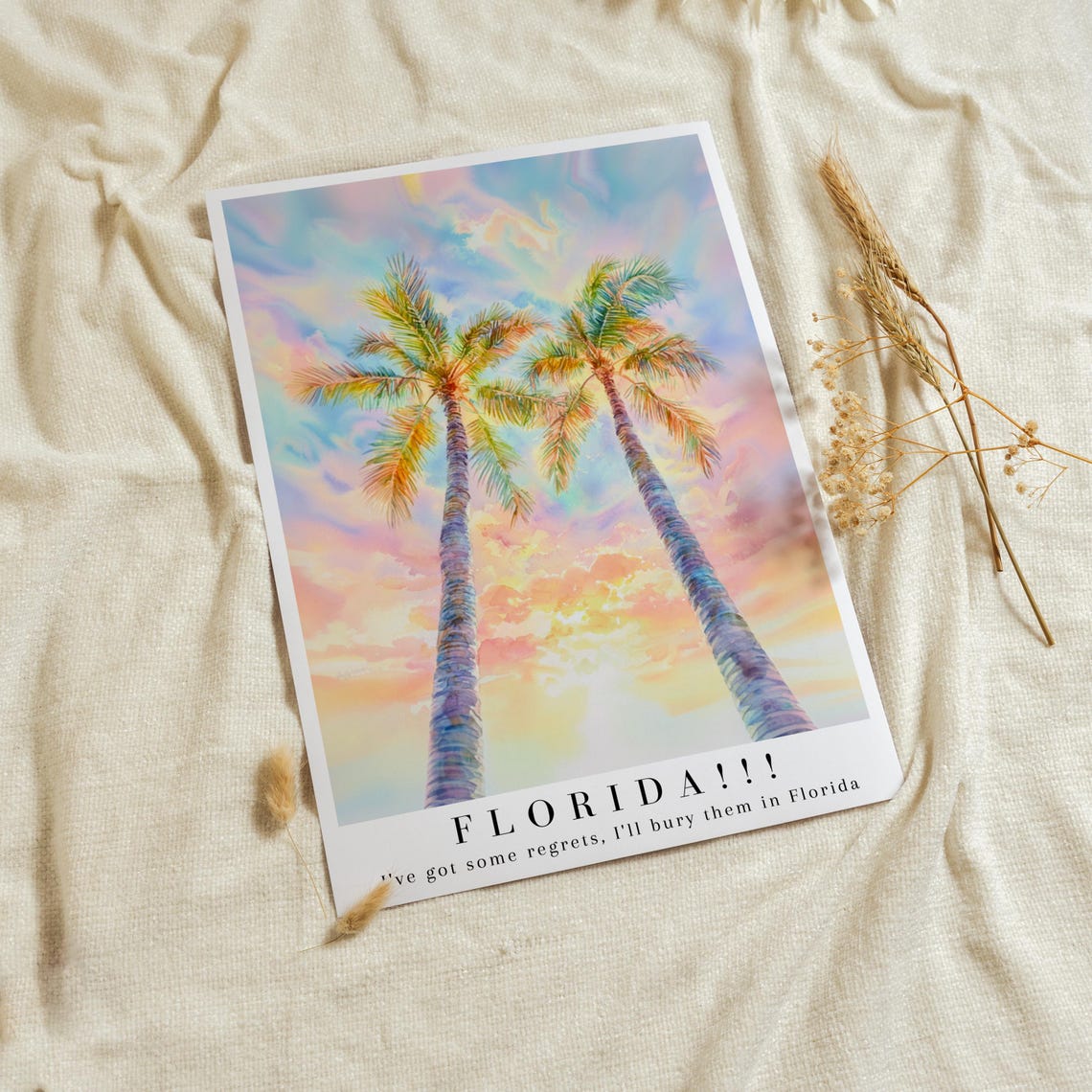 Taylor Swift Florida Lyrics Palm Trees Pastel Sunset Watercolor Poster - Image 2