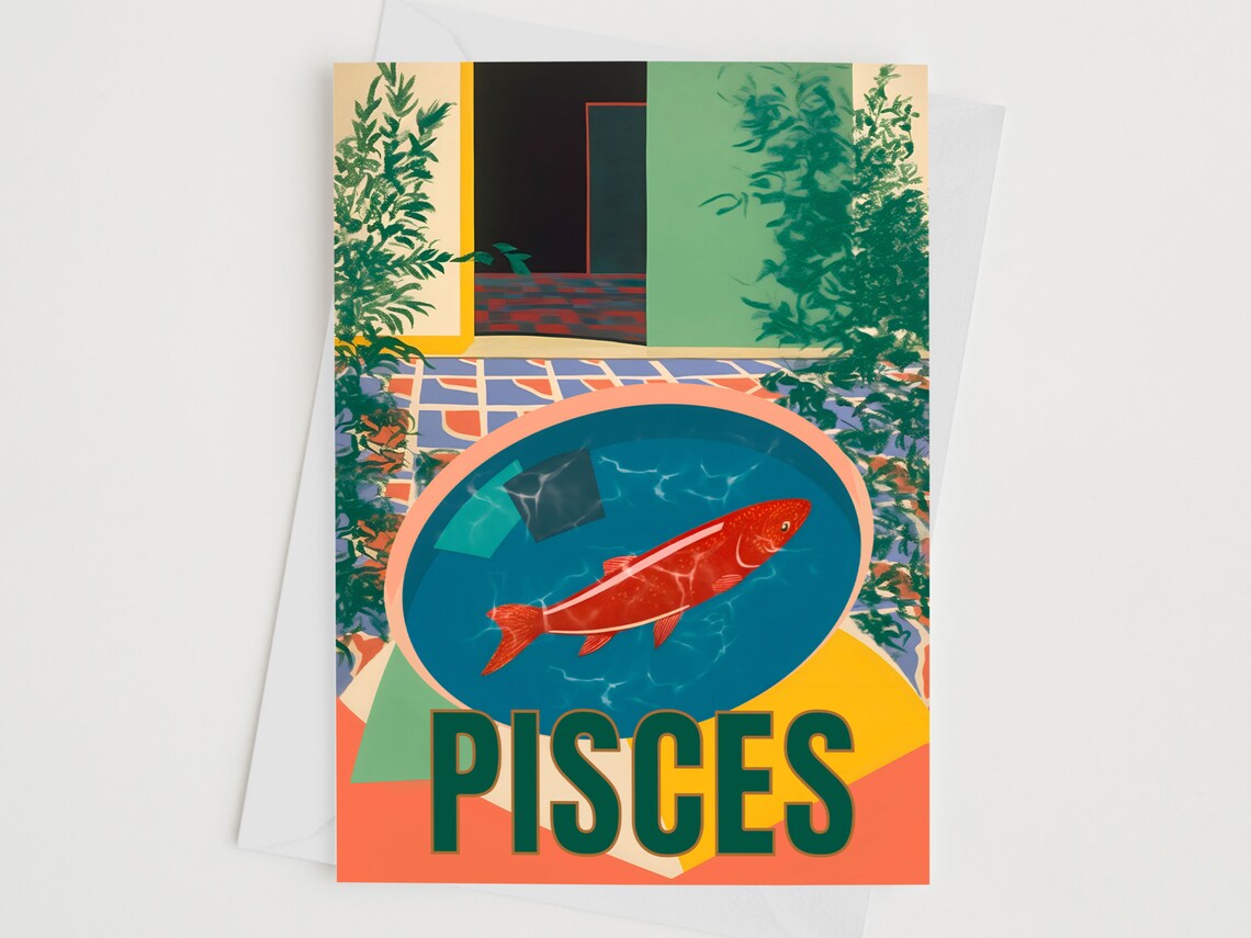 Pisces Zodiac Birthday Greeting Card, Star Sign