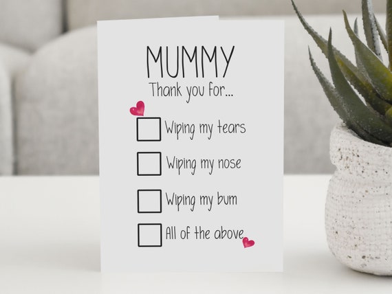 Mummy Thankyou Mothers Day Card Funny Personalised Greeting