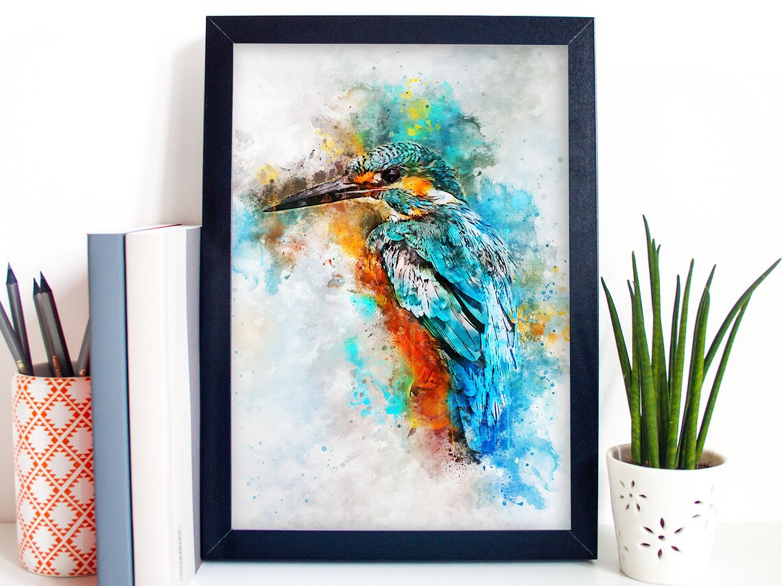 Kingfisher Animal Wildlife Splatter Poster Print