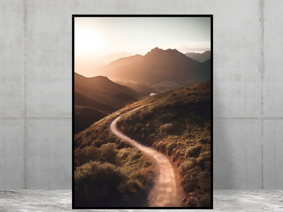 Winding Mountain Road Golden Hour Scenic Photography Art Print