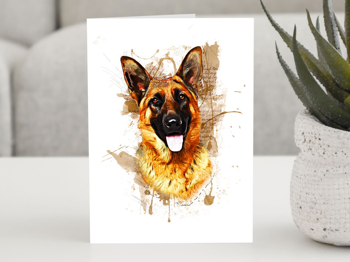 German Shepherd Watercolor Splash Card Poster Dog Lover Birthday Gift Design