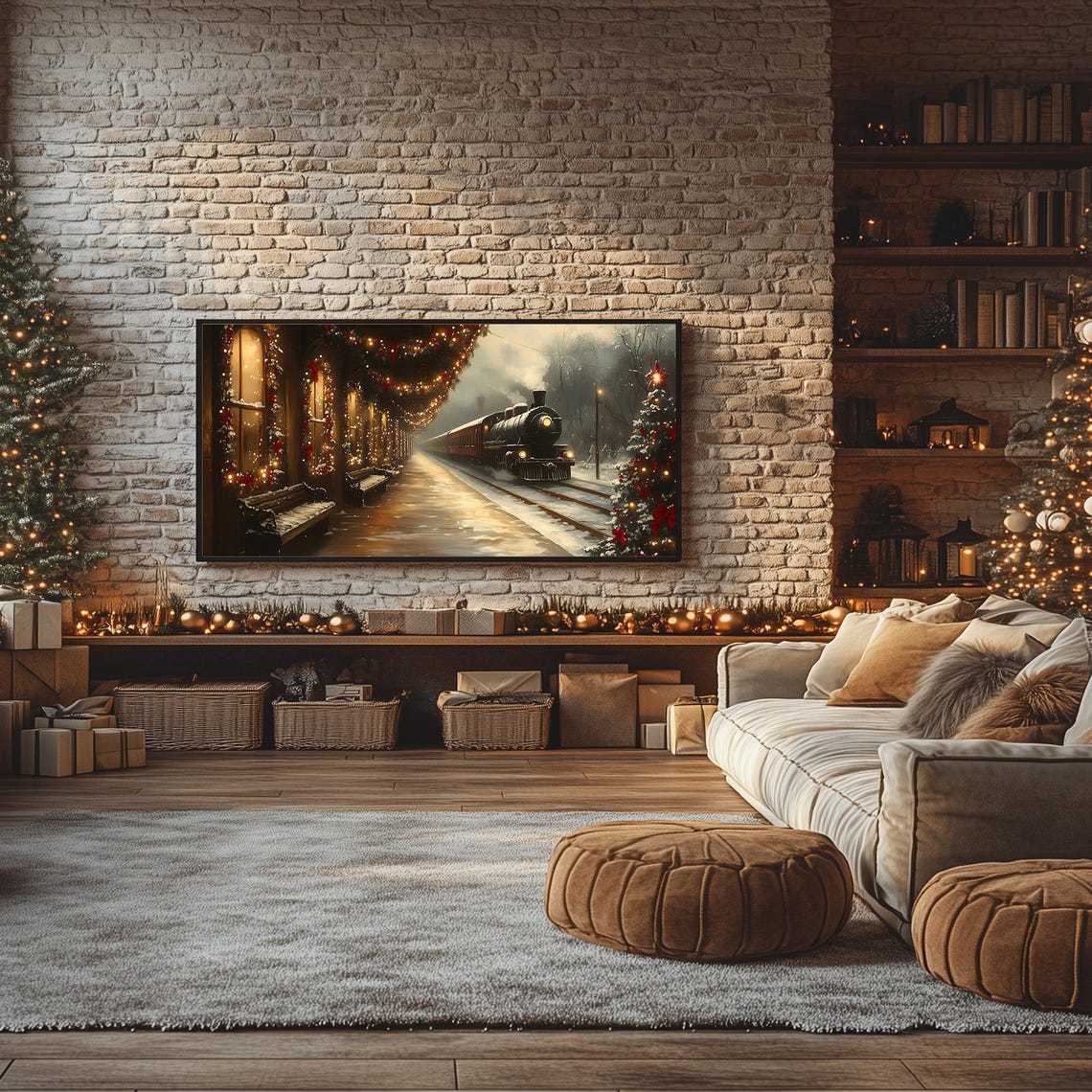Christmas Steam Train Station on Winter Night Frame TV Poster - Image 4