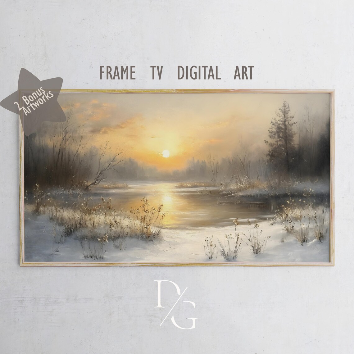 Winter Sunrise Over Misty Snowy River Golden Light Landscape Frame TV Poster - Image 5