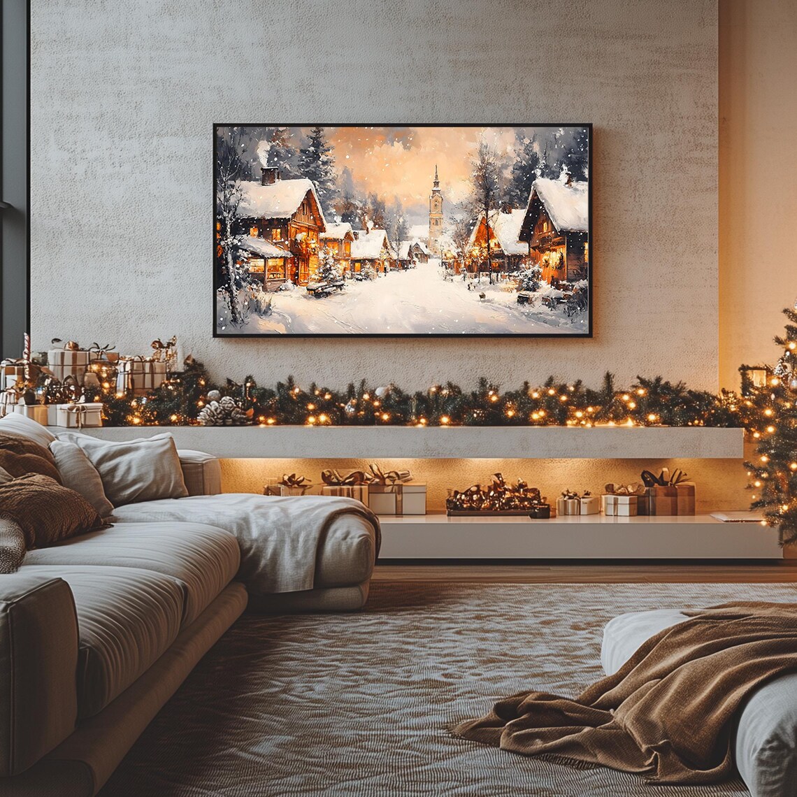 Dreamy White Poinsettias Holiday Floral Painting Red Berries Frame TV Poster - Image 5