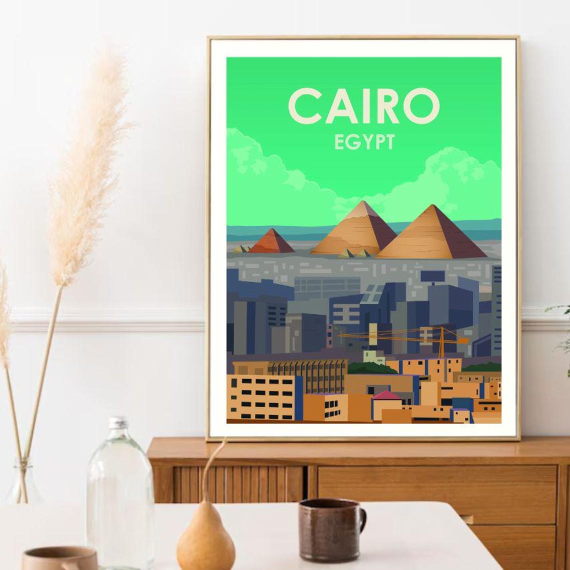 Cairo Egypt Giza Pyramids Mint Green Minimalist Travel Poster