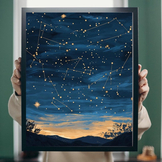 Night Sky Constellations Art Print Starry Celestial Wall Cosmic Decor For Stargazers Astronomy Lovers