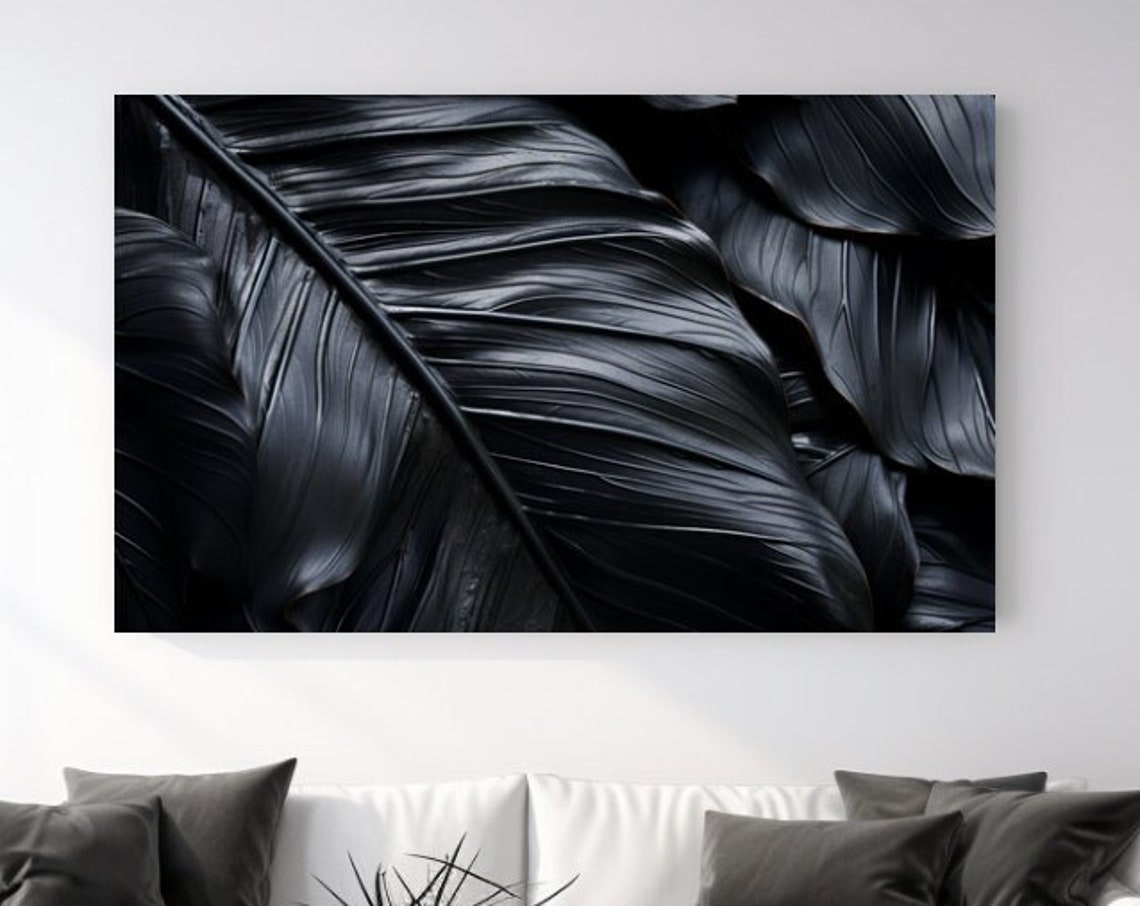 Black Leaf Abstract Glossy Dark Foliage Moody Botanical Print