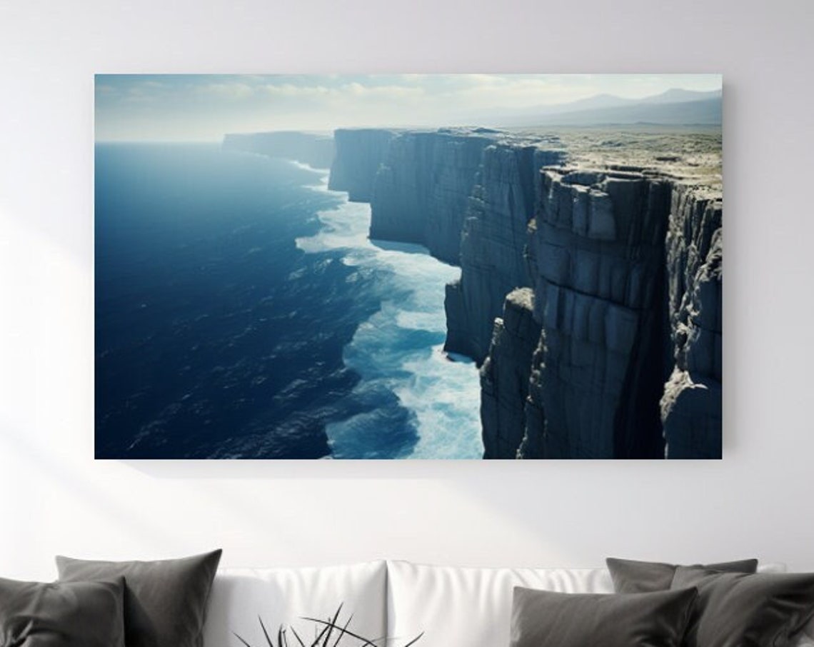 Ocean Sea Cliffs Aerial View Rugged Coastline Blue Water Travel Poster