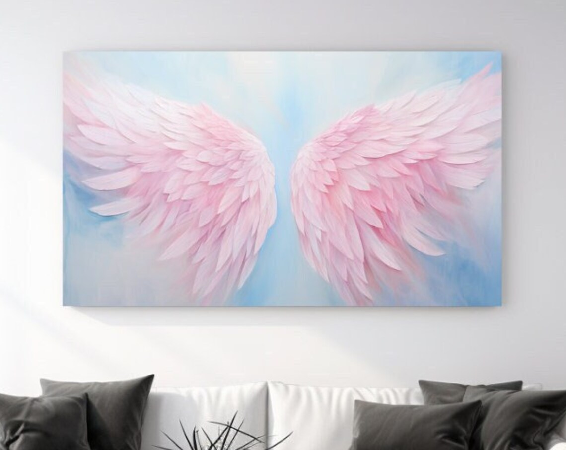 Soft Pink Angel Wings Pastel Blue Dreamy Feather Wall Art Poster
