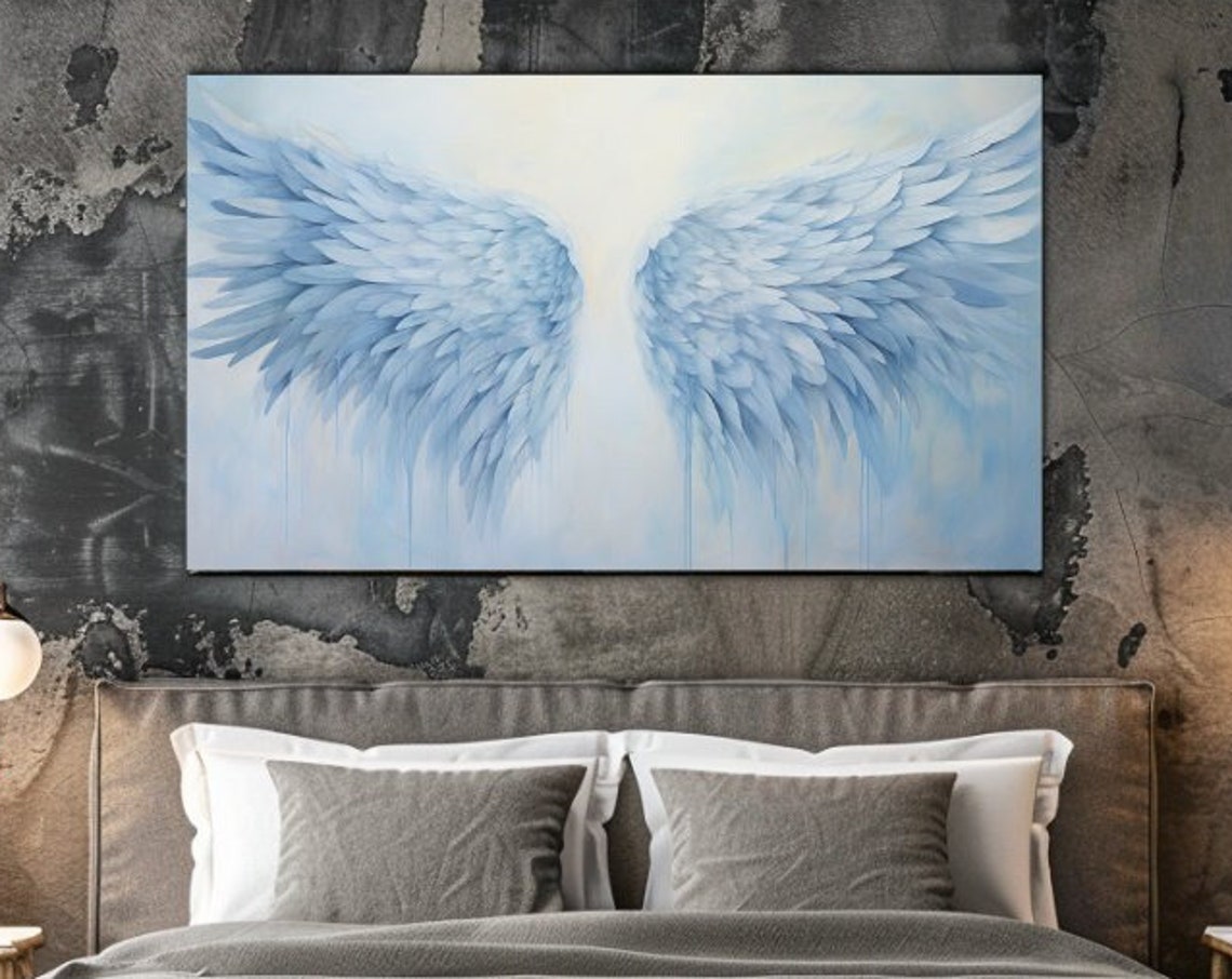 Ice Blue Angel Wings White Feathers Elegant Serene Wall Art Poster
