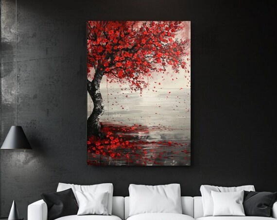 Red Tree Abstraction Print Picture Luxury Home Design Wall Art Gift Room Decor Wall Hangings