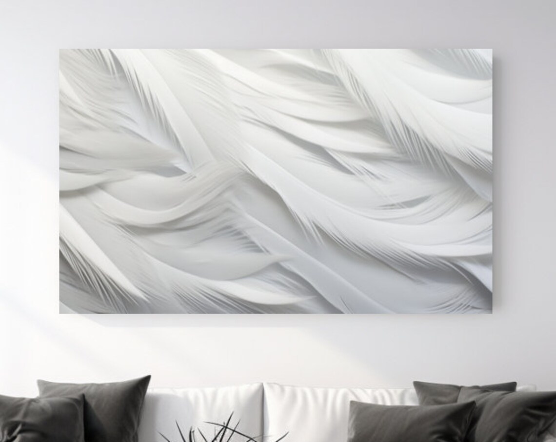 White Feather Macro Closeup Soft Plumes Silver Elegant Wall Art Poster