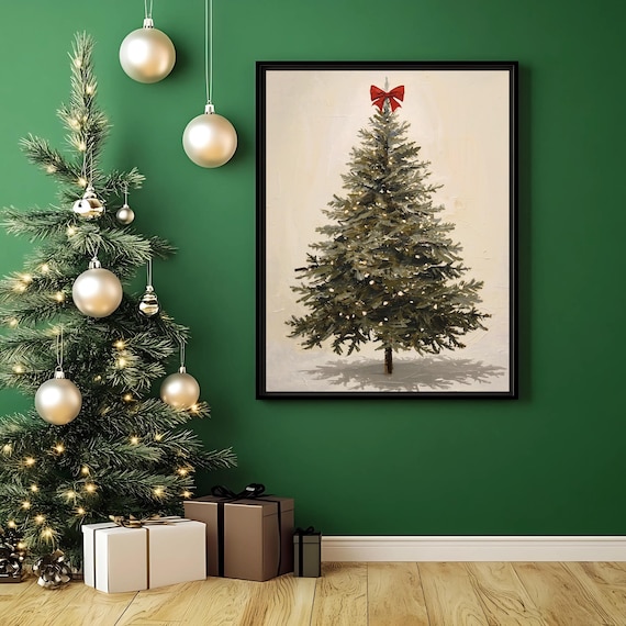 Minimalist Christmas Tree With Red Bow Simple Holiday Art Poster