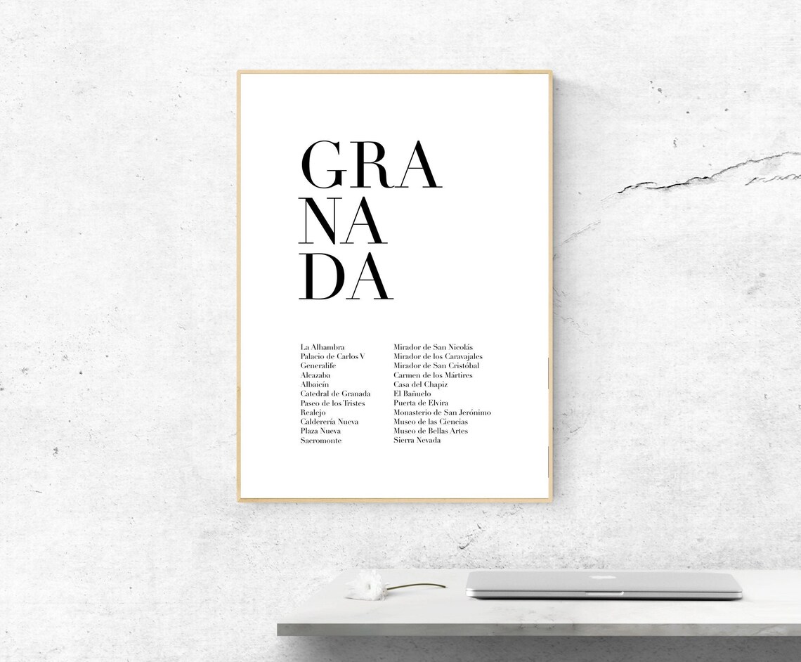 Granada Spain Minimalist Typography Landmark List City Travel Poster
