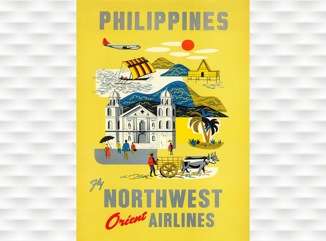 Northwest Orient Airlines Philippines Vintage Airline Travel Poster
