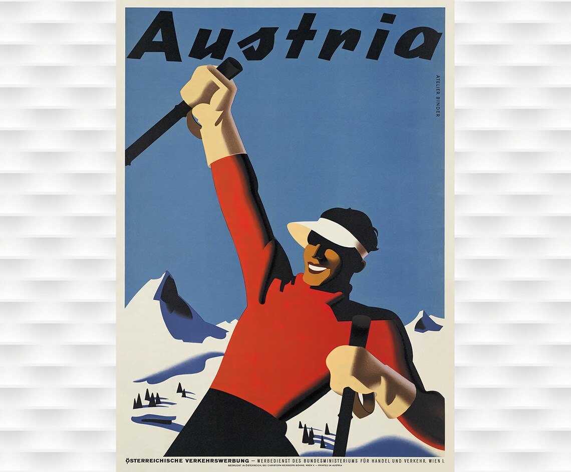 Austria Ski Champion Red Sweater Vintage Winter Sports Poster